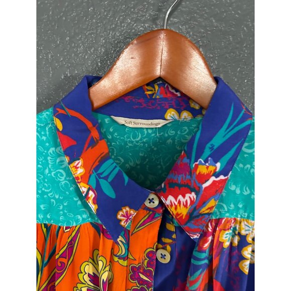 Soft Surroundings Hermosa Floral Button Front Top Embroidery Blouse Size S/M - Picture 3 of 6